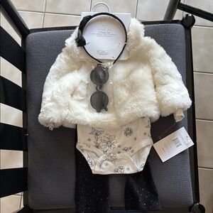 Kids White Faux Fur Jacket Set